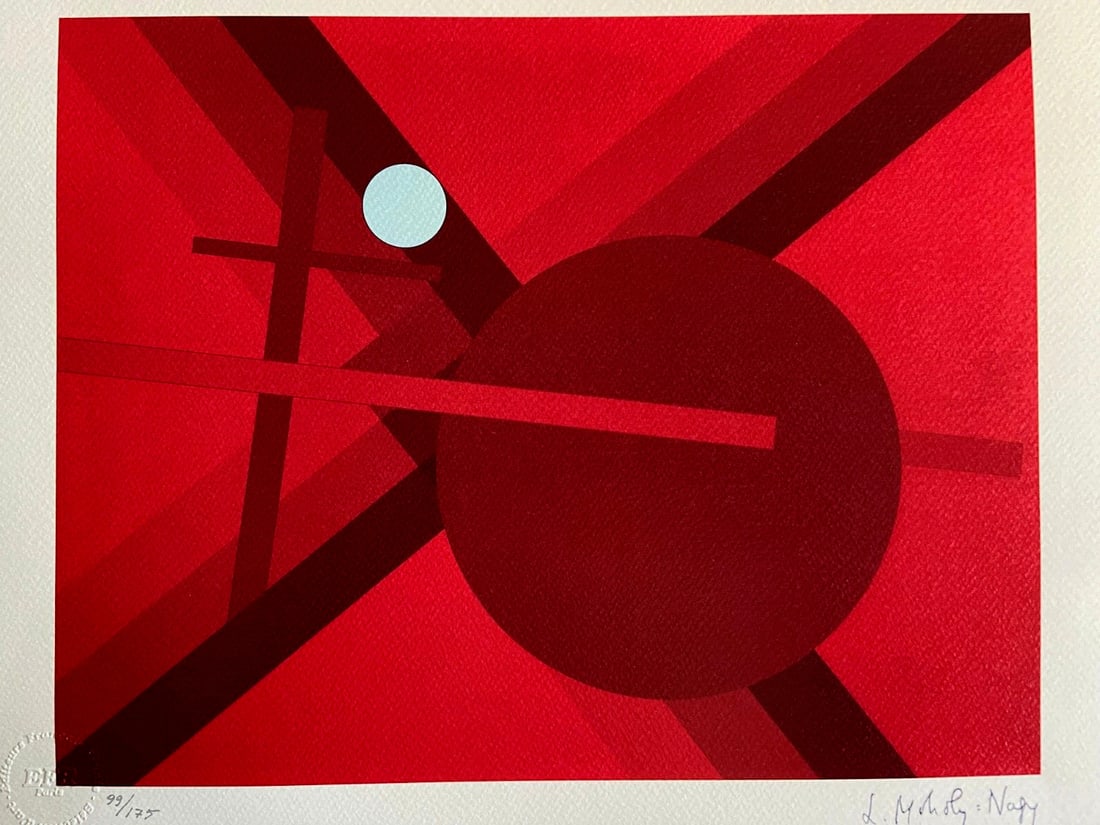 175ex Laszlo Moholy-Nagy Lithograph Op Numbered: 175ex Laszlo Moholy-Nagy Lithograph Op Numbered A rare opportunity to own a piece of modern art history, this 1986 lithograph by Laszlo Moholy-Nagy is a standout in any collection. With its signature