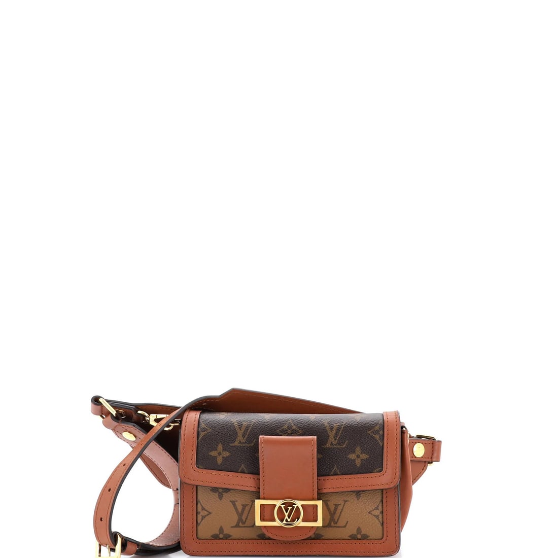 Louis Vuitton Dauphine Bumbag in Reverse Monogram Canvas: Louis Vuitton Dauphine Bumbag in Reverse Monogram Canvas Experience the timeless elegance of Louis Vuitton's Dauphine Bumbag, crafted from rich reverse monogram canvas that adds a touch of sophisticat