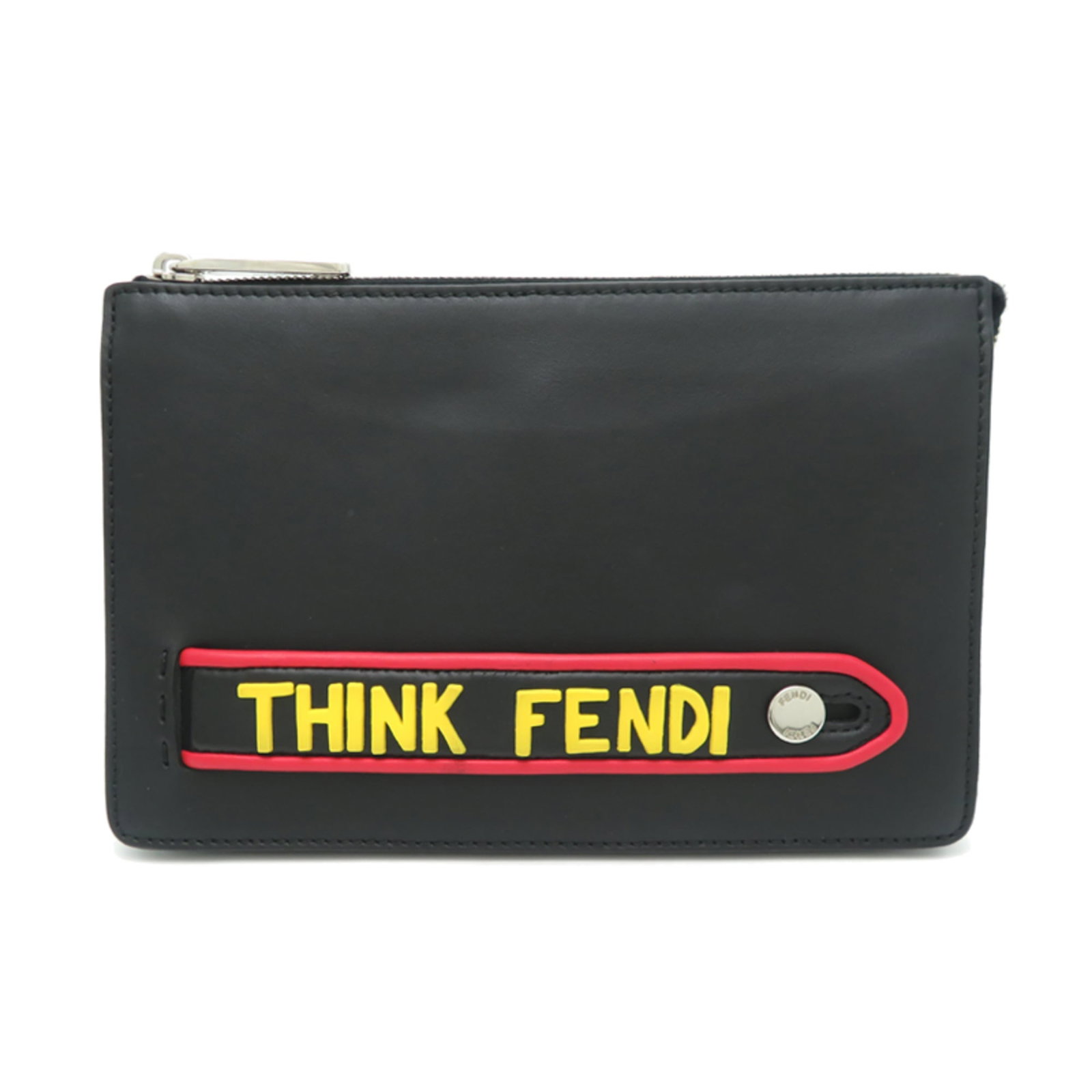 Fendi Clutch Bag in Leather: Fendi Clutch Bag in Leather A sleek and sophisticated black leather Fendi clutch bag, perfect for adding a touch of luxury to any evening outfit. With its classic design and durable construction, this