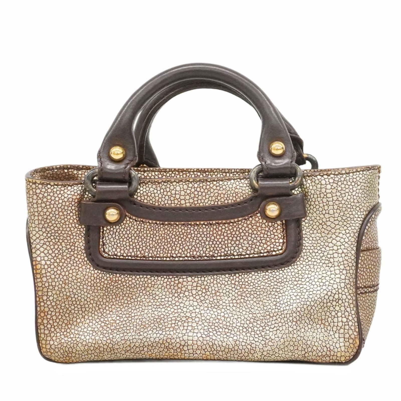 Celine Leather Handbag: Celine Leather Handbag A timeless Celine leather handbag, this brown beauty boasts sleek gold hardware and premium quality leather that has developed a beautiful patina over time. With its classic des