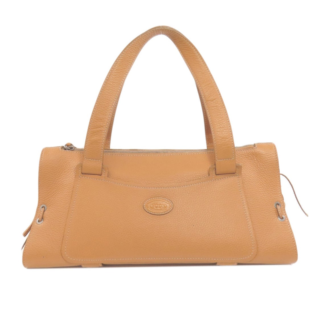 Tods Logo Leather Handbag: Tods Logo Leather Handbag A timeless classic from Italy, this Tods logo leather handbag exudes sophistication with its rich camel exterior and iconic branding. Crafted from high-quality leather, the b