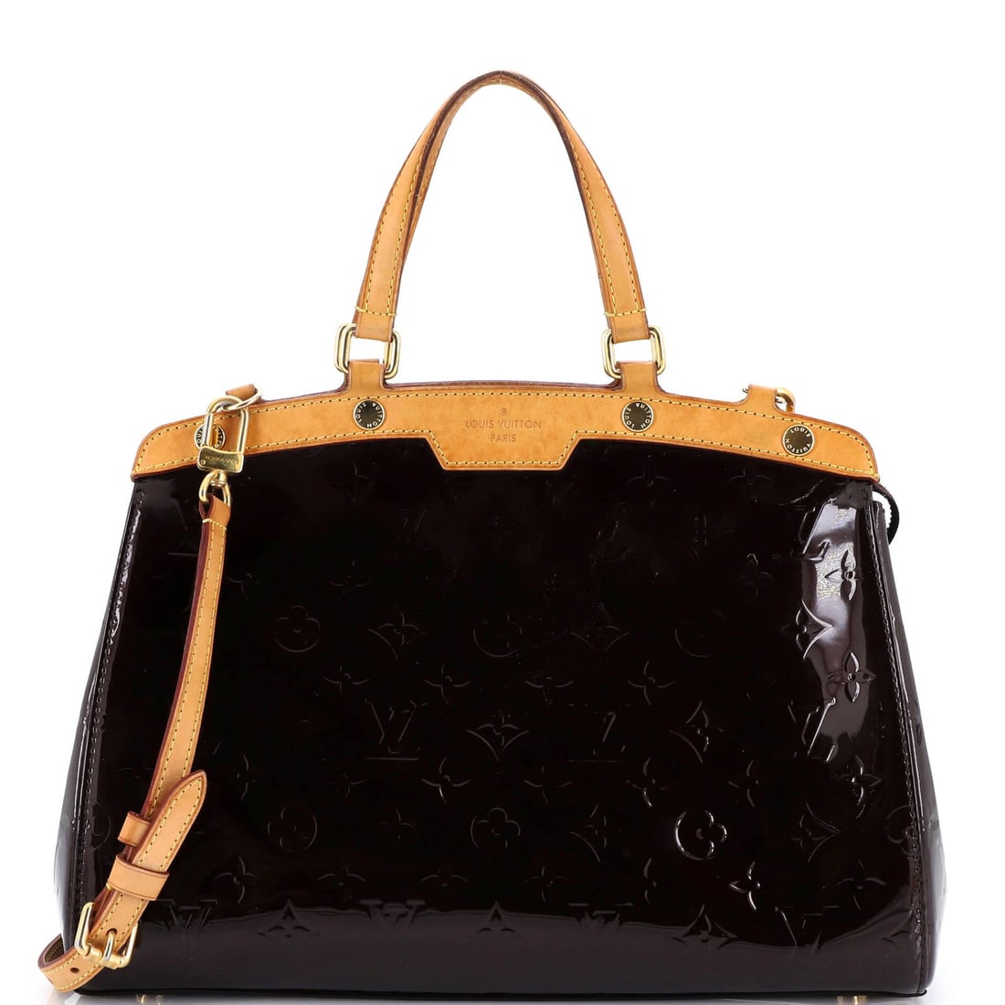 MM Louis Vuitton Brea Handbag Monogram Vernis: MM Louis Vuitton Brea Handbag Monogram Vernis A bold statement piece, the Louis Vuitton Brea Handbag Monogram Vernis boasts a striking red exterior with patent leather finish, while its rich brown int