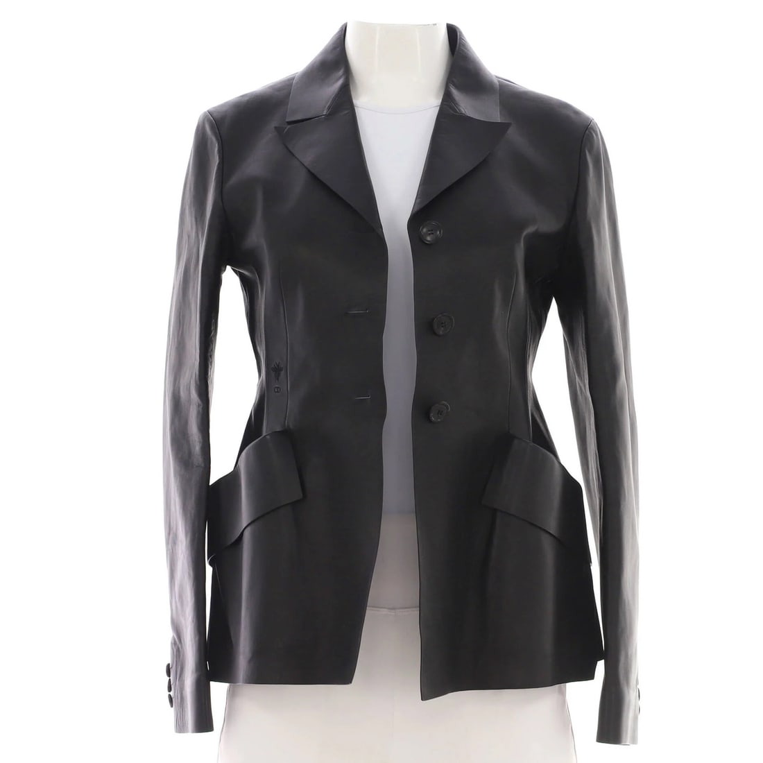 Christian Dior Women's Two-Pocket Button-Up Leather Jacket: Christian Dior Women's Two-Pocket Button-Up Leather Jacket Elevate your style with the iconic Christian Dior women's two-pocket button-up leather jacket, boasting a sleek black exterior and luxurious