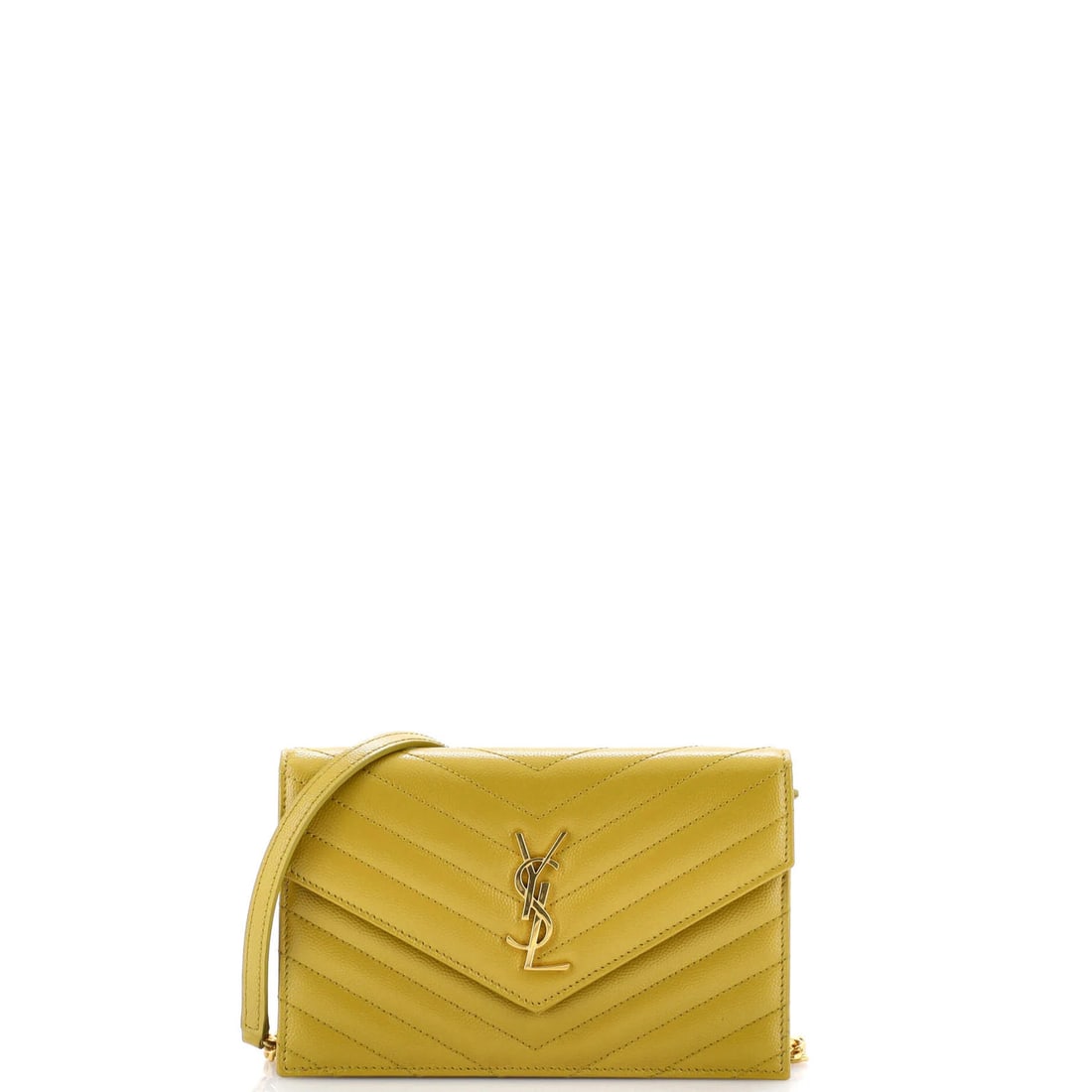Saint Laurent Small Matelasse Chevron Leather Wallet on Chain: Saint Laurent Small Matelasse Chevron Leather Wallet on Chain Elevate your everyday style with the iconic Saint Laurent Small Matelasse Chevron Leather Wallet on Chain, boasting sleek yellow leather a