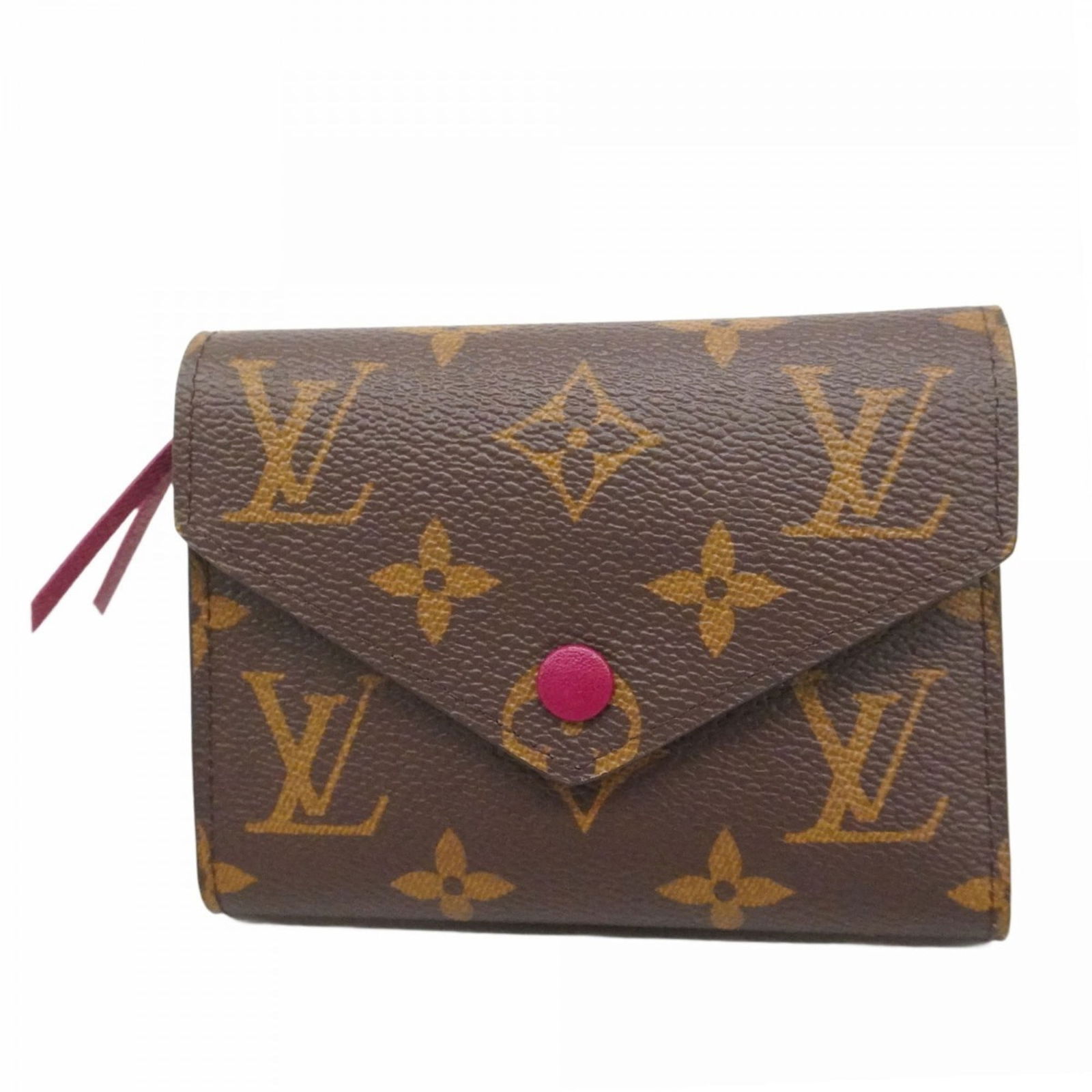 Louis Vuitton Tri-Fold Wallet: Louis Vuitton Tri-Fold Wallet A stunning Louis Vuitton tri-fold wallet in vibrant fuchsia, boasting the iconic brand's signature monogram pattern and sleek design. With its classic tri-fold layout and