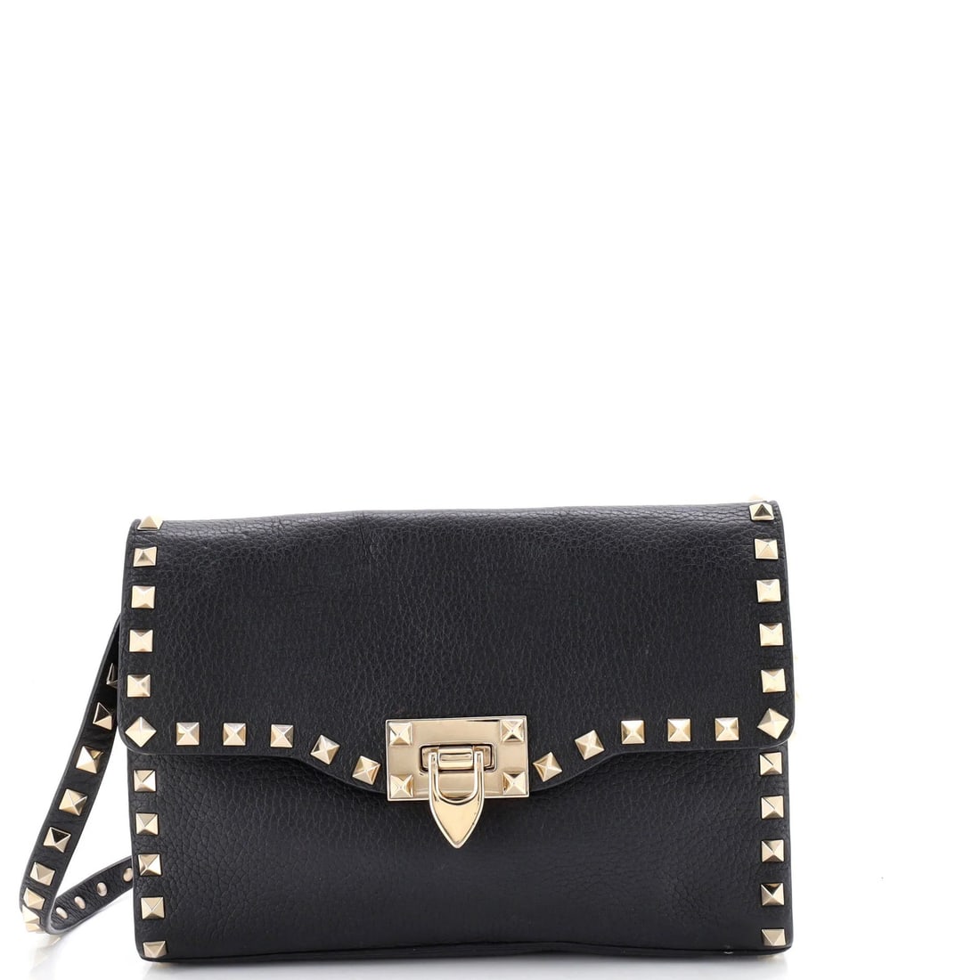 Valentino Garavani Rockstud Medium Leather Flip Lock Flap Bag: Valentino Garavani Rockstud Medium Leather Flip Lock Flap Bag Elevate your style with the iconic Valentino Garavani Rockstud Medium Leather Flip Lock Flap Bag, boasting sleek black leather exterior an