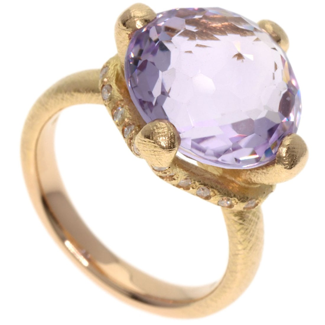 Ponte Vecchio K18 Pink Gold Amethyst Diamond Ring: Ponte Vecchio K18 Pink Gold Amethyst Diamond Ring Experience the timeless elegance of Ponte Vecchio's K18 Pink Gold Amethyst Diamond Ring, set with a stunning 0.17ct D diamond and adorned with the sub