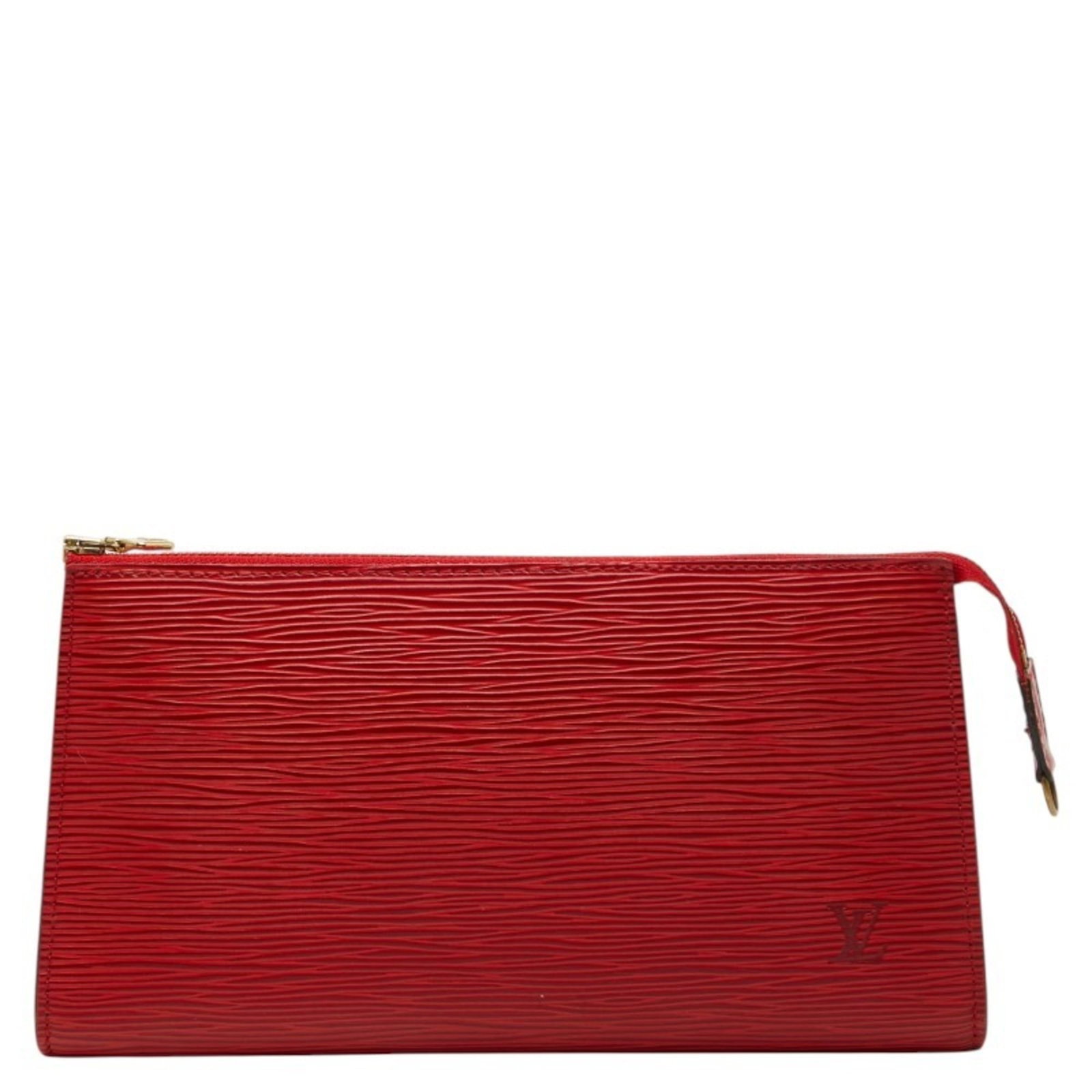 Louis Vuitton Pochette Pouch Leather: Louis Vuitton Pochette Pouch Leather A classic Louis Vuitton Pochette Pouch in vibrant Castilian Red leather, this timeless accessory exudes sophistication and elegance. With its sleek design and spac