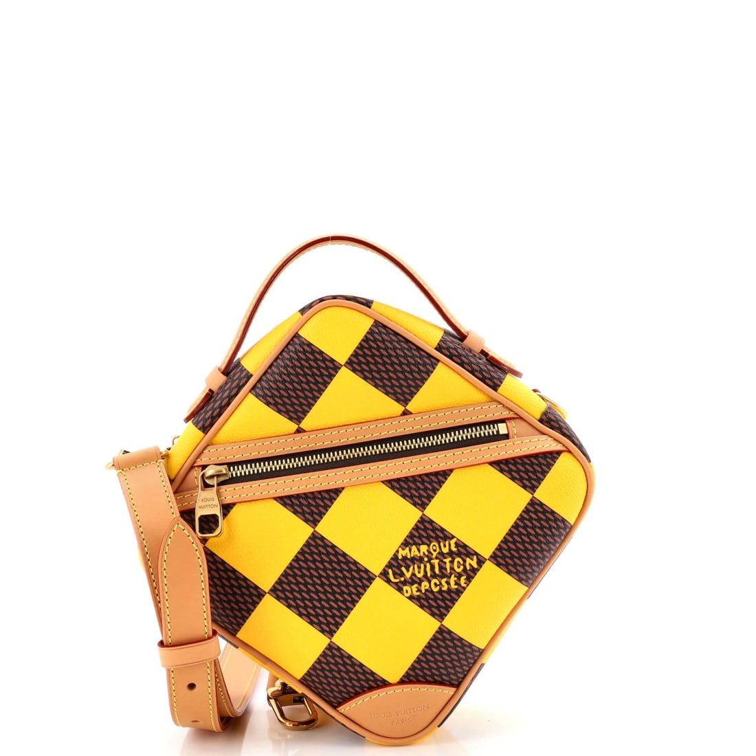 Louis Vuitton Damier Pop Chess Messenger Bag: Louis Vuitton Damier Pop Chess Messenger Bag Elevate your daily commute in style with this iconic Louis Vuitton Damier Pop Chess Messenger Bag, boasting the brand's signature yellow canvas exterior an