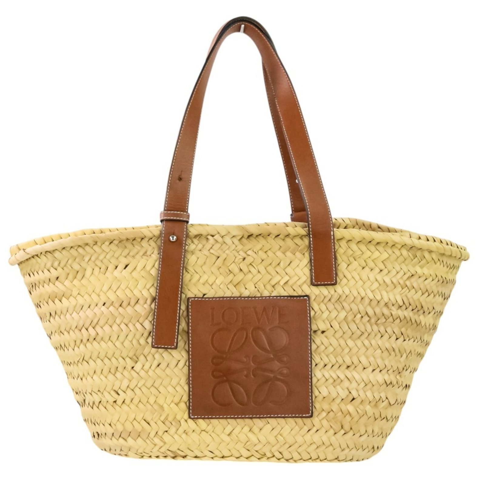 Loewe Raffia Leather Tote Basket: Loewe Raffia Leather Tote Basket Elevate your everyday with the timeless charm of Loewe's Raffia Leather Tote Basket. This beautifully crafted, pre-owned tote boasts a unique blend of natural raffia a