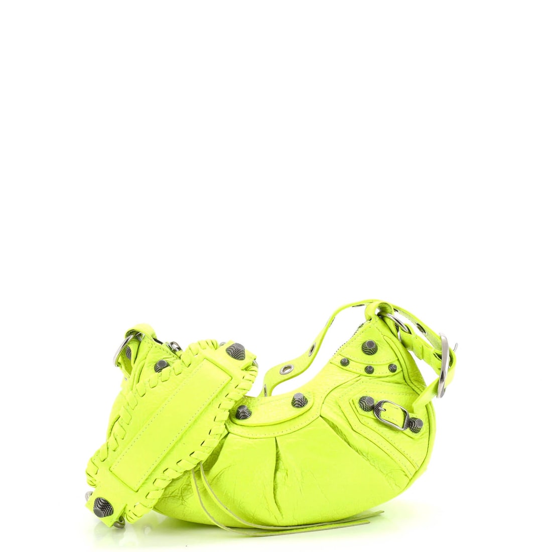 Balenciaga Le Cagole Giant Studs Leather XS Shoulder Bag: Balenciaga Le Cagole Giant Studs Leather XS Shoulder Bag The Balenciaga Le Cagole Giant Studs Leather XS Shoulder Bag is a bold and eye-catching accessory that makes a statement with its oversized yel
