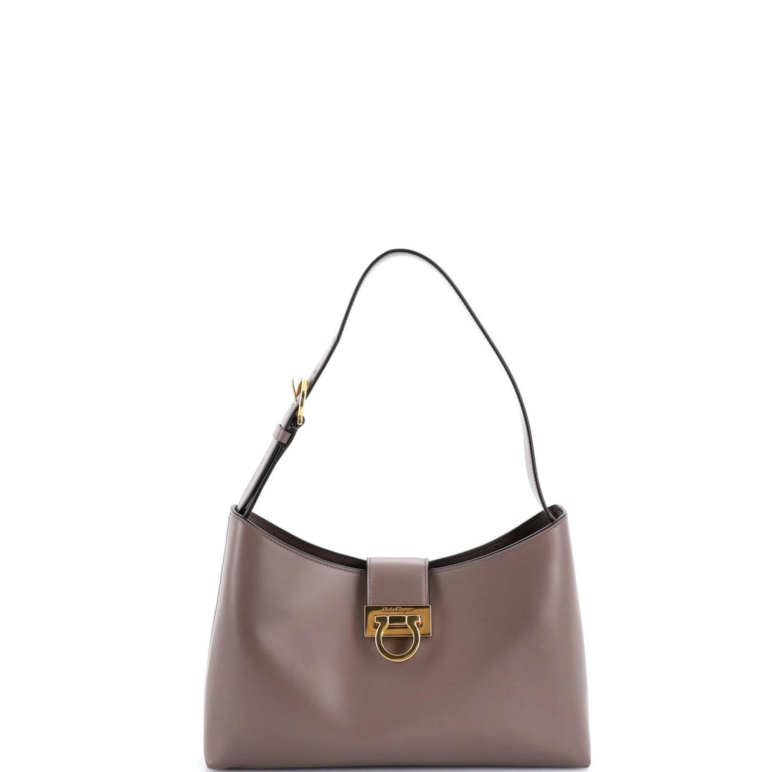 Salvatore Ferragamo Trifolio Leather Shoulder Bag East/ West: Salvatore Ferragamo Trifolio Leather Shoulder Bag East/ West The Salvatore Ferragamo Trifolio Leather Shoulder Bag East/West is a timeless classic, boasting rich brown leather exterior and elegant gol