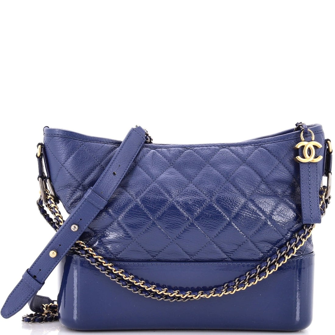 Medium Chanel Gabrielle Hobo Quilted Goatskin and Patent: Medium Chanel Gabrielle Hobo Quilted Goatskin and Patent The Chanel Gabrielle Hobo is a timeless and sophisticated choice for the modern woman, boasting a striking blue quilted goatskin exterior with