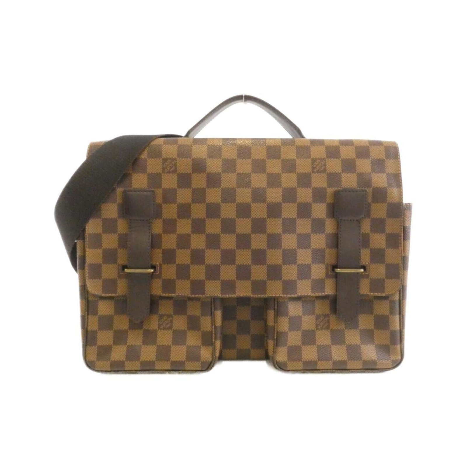 Louis Vuitton Coated Canvas Shoulder Bag: Louis Vuitton Coated Canvas Shoulder Bag A timeless piece from the iconic Louis Vuitton brand, this coated canvas shoulder bag boasts sleek gold hardware and a classic Ebene color that exudes sophisti