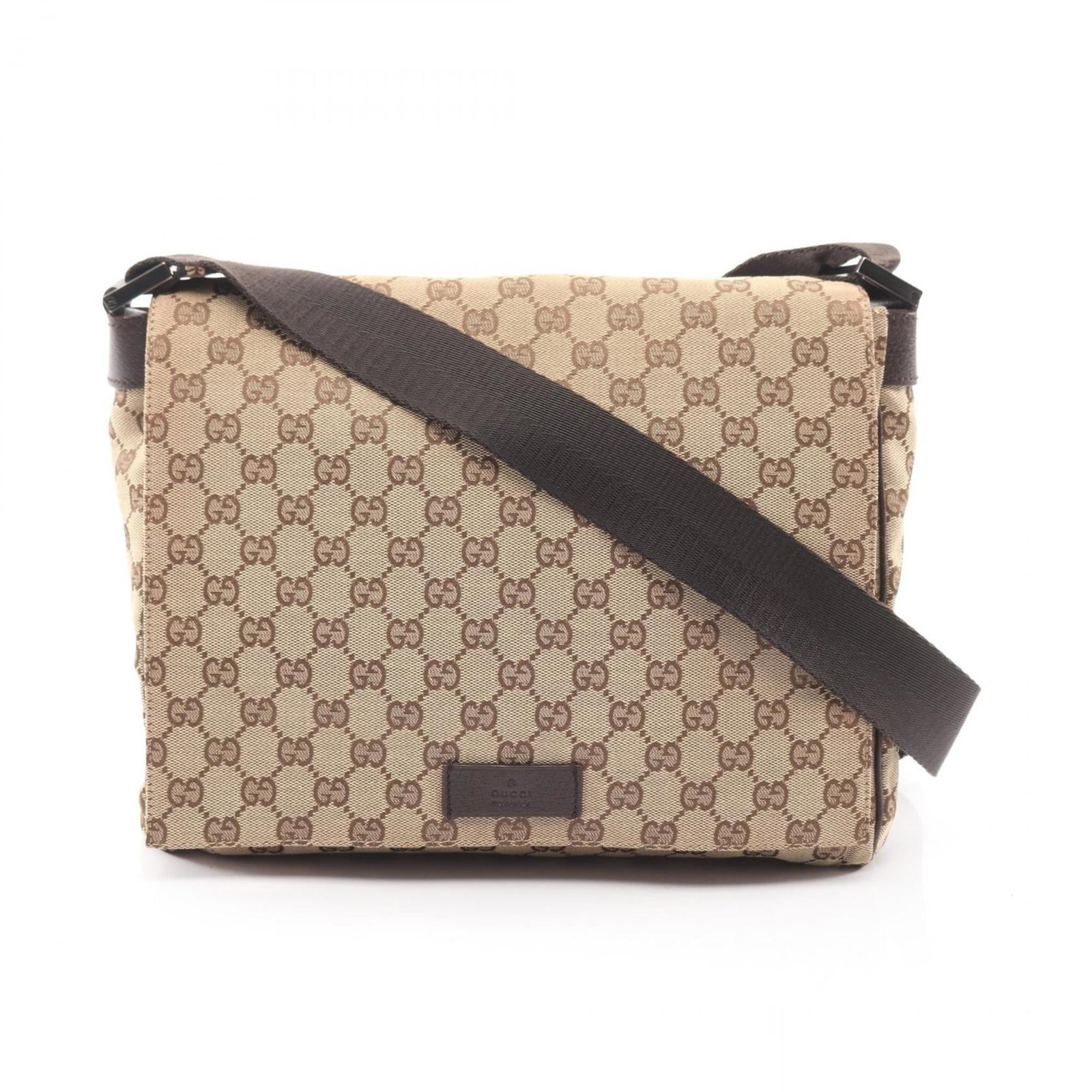 Gucci Canvas Leather Shoulder Bag: Gucci Canvas Leather Shoulder Bag A timeless Gucci canvas leather shoulder bag in beautiful beige and brown hues, perfect for adding an effortless touch of luxury to any outfit. With its classic desig