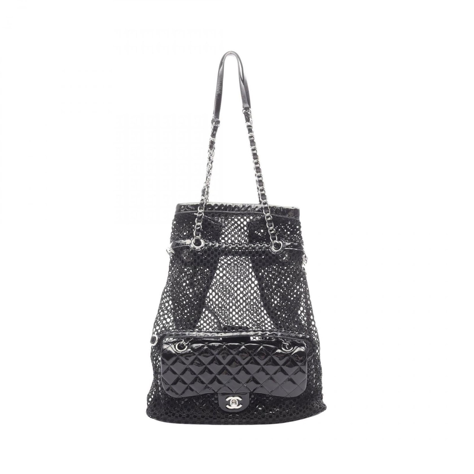 Mesh - Chanel Handbag - Tote Bag Patent Leather: Mesh - Chanel Handbag - Tote Bag Patent Leather A sleek and sophisticated Chanel tote bag, crafted from premium patent leather and adorned with mesh accents, adds an edgy touch to any outfit. With its
