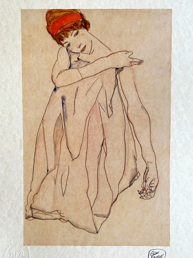 Egon Schiele Lithograph - Op Numbered: Egon Schiele Lithograph - Op Numbered Elegantly signed by the renowned Austrian Expressionist Egon Schiele, this 1979 lithograph 'Dancer' is a rare gem from the French publishers' collection. Printed