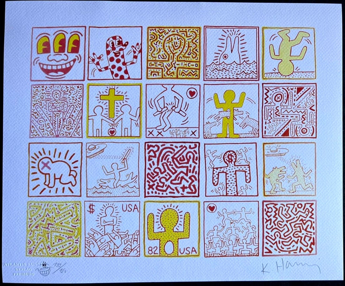 Numbered Keith Haring Lithograph ''USA-Suite'': Numbered Keith Haring Lithograph ''USA-Suite'' A rare opportunity to own a piece of art history, this 1989 Keith Haring lithograph, 'USA-SUITE', is a stunning example of the artist's iconic style. Pri