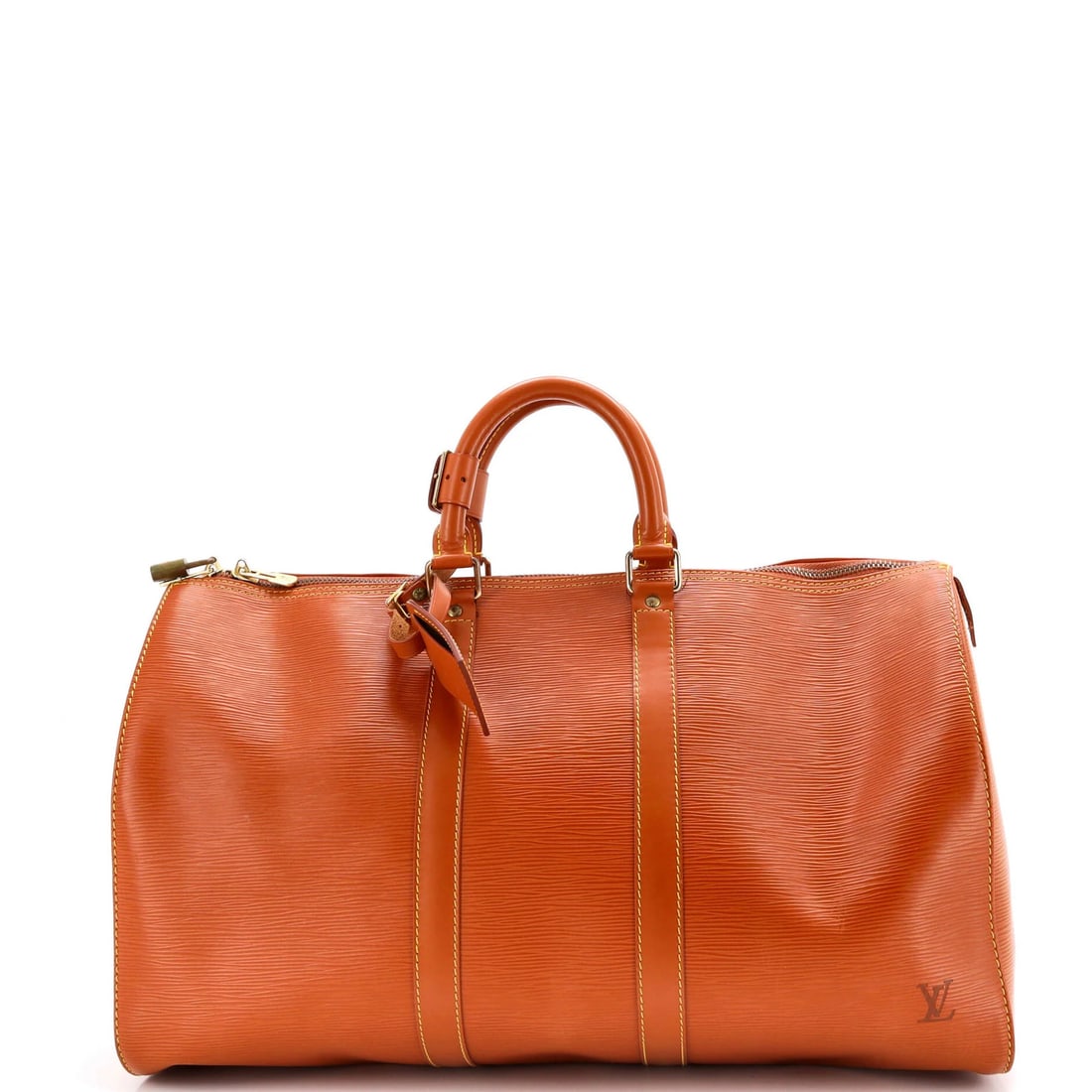 45 Louis Vuitton Keepall Bag Epi Leather: 45 Louis Vuitton Keepall Bag Epi Leather A timeless piece of luxury, this 45 Louis Vuitton Keepall Bag Epi Leather is a classic duffle bag that exudes sophistication and elegance. With its rich brown