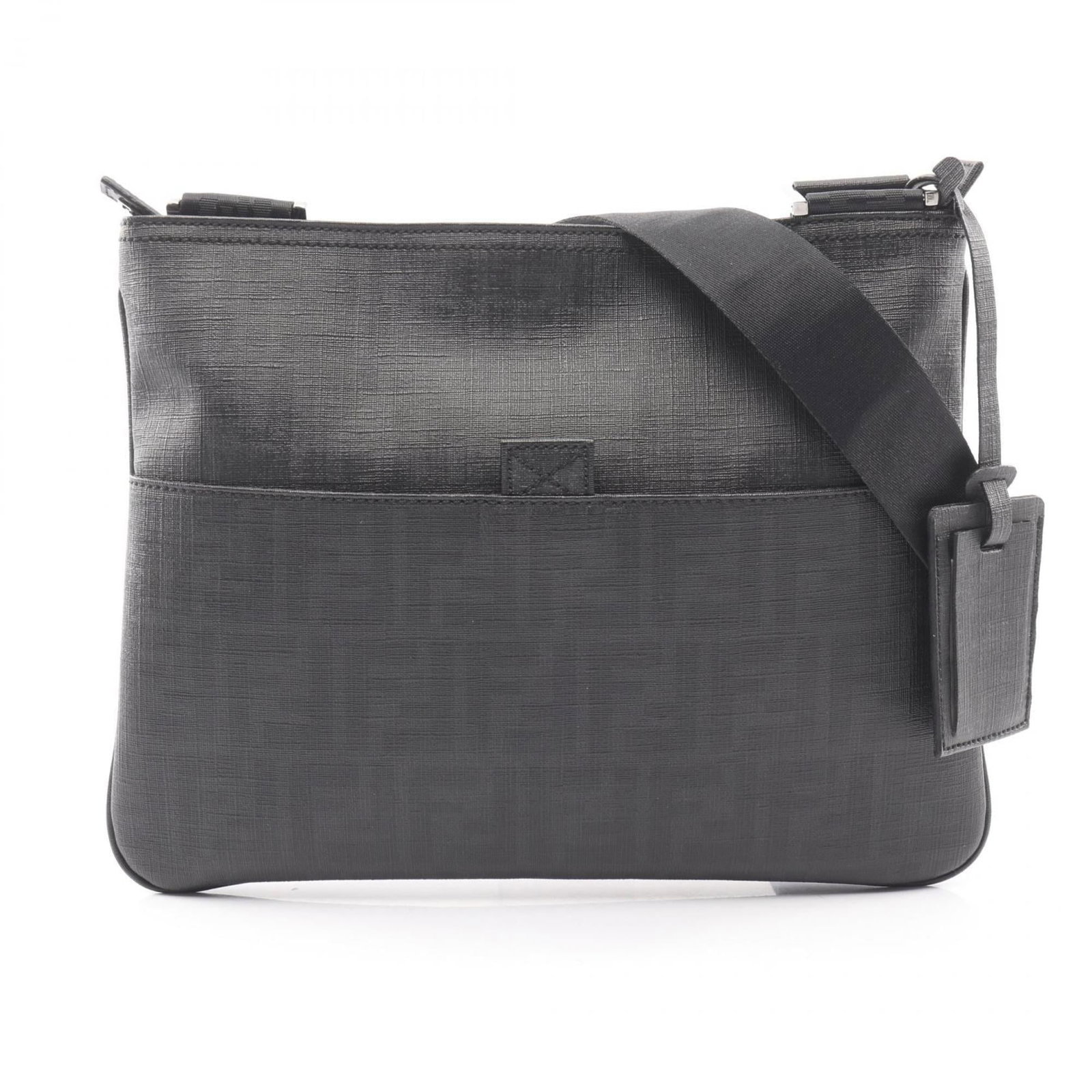 Fendi PVC shoulder bag in coated canvas: Fendi PVC shoulder bag in coated canvas A sleek and sophisticated Fendi shoulder bag, crafted from durable PVC and coated canvas, boasts a timeless black hue that exudes luxury. With its compact size