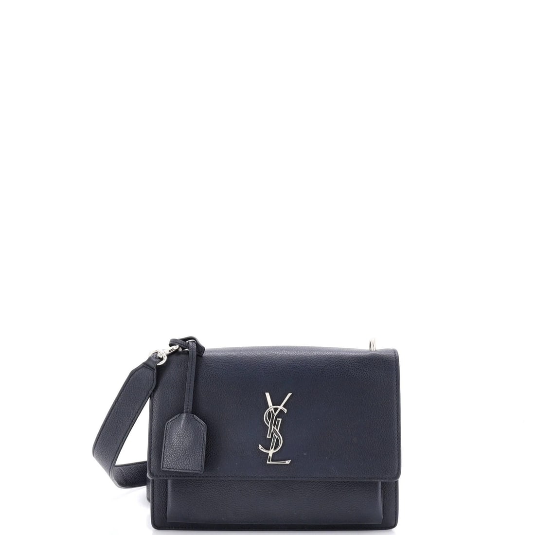 Medium Saint Laurent Sunset Satchel Leather: Medium Saint Laurent Sunset Satchel Leather This stunning Saint Laurent Sunset Satchel Leather medium cross body bag boasts a beautiful blue exterior and matching suede interior, complete with silver
