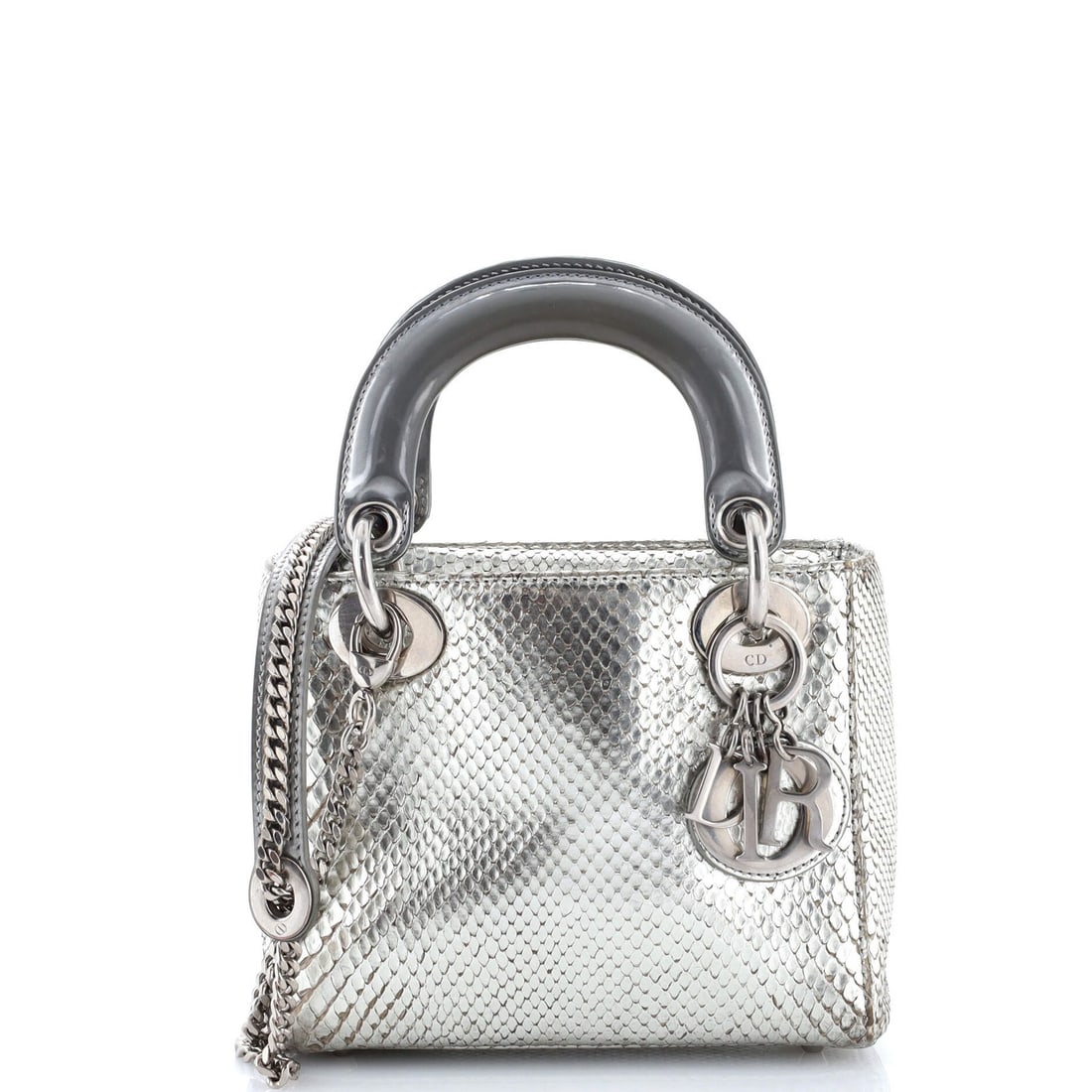Christian Dior Lady Dior Bag in Mini Python: Christian Dior Lady Dior Bag in Mini Python The iconic Christian Dior Lady Dior Mini Python bag is a true luxury icon, boasting sleek metallic silver hardware and a rich python exterior that exudes so