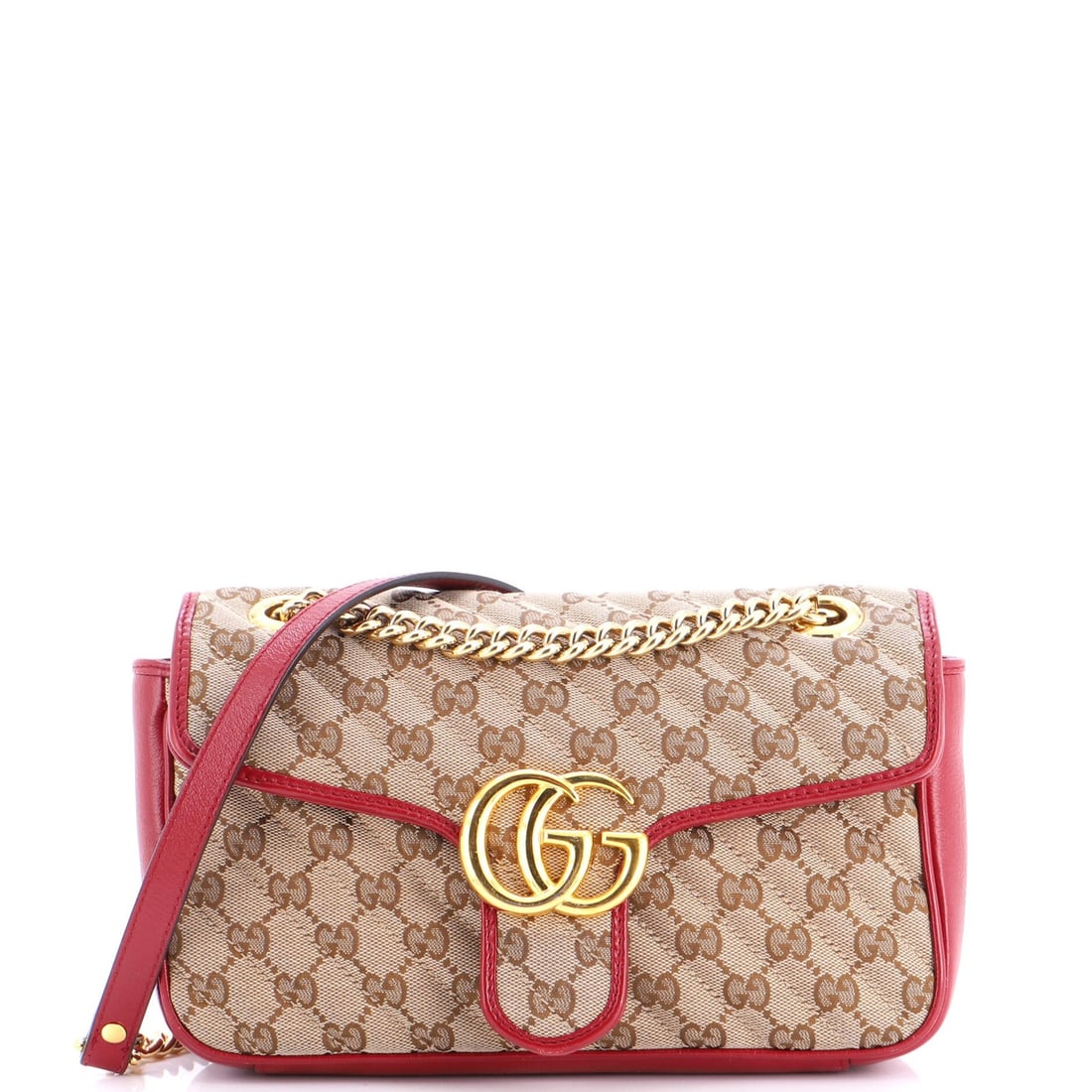 Gucci GG Marmont Small Diagonal Quilted Flap Bag in GG Canvas and Leather: Gucci GG Marmont Small Diagonal Quilted Flap Bag in GG Canvas and Leather Elevate your style with the iconic Gucci GG Marmont Small Diagonal Quilted Flap Bag, boasting a striking red exterior and diag