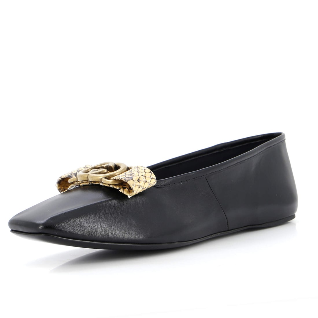 Gucci Women's Evi Interlocking G Ballet Flats in Leather and Python: Gucci Women's Evi Interlocking G Ballet Flats in Leather and Python Elevate your shoe game with the Gucci Women's Evi Interlocking G Ballet Flats, boasting sleek black leather and python exterior deta