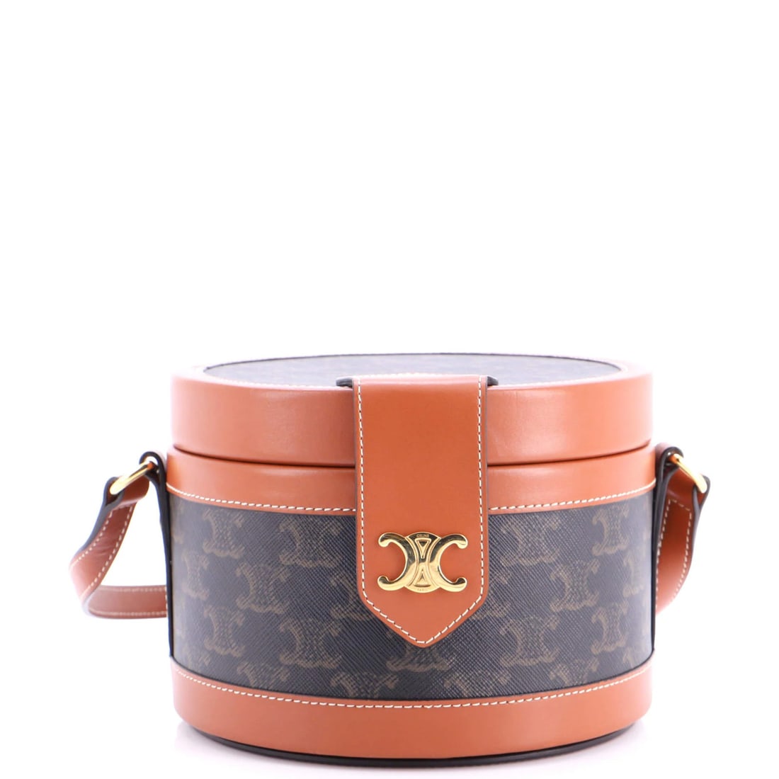 Celine Triomphe Medium Coated Canvas Bag: Celine Triomphe Medium Coated Canvas Bag The Celine Triomphe Medium Coated Canvas Bag is a timeless and sophisticated cross-body bag, boasting a rich brown canvas exterior with gold hardware that adds