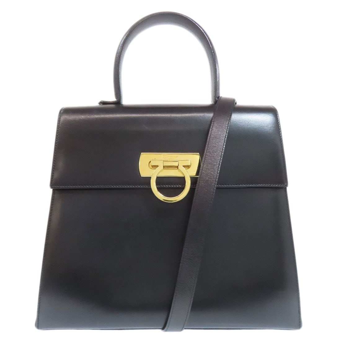 Calf Salvatore Ferragamo GanciniHardware 2WAY Handbag: Calf Salvatore Ferragamo GanciniHardware 2WAY Handbag Elevate your style with the iconic Salvatore Ferragamo GanciniHandbag, crafted from rich calf leather in sleek black. The 2-way closure adds a tou