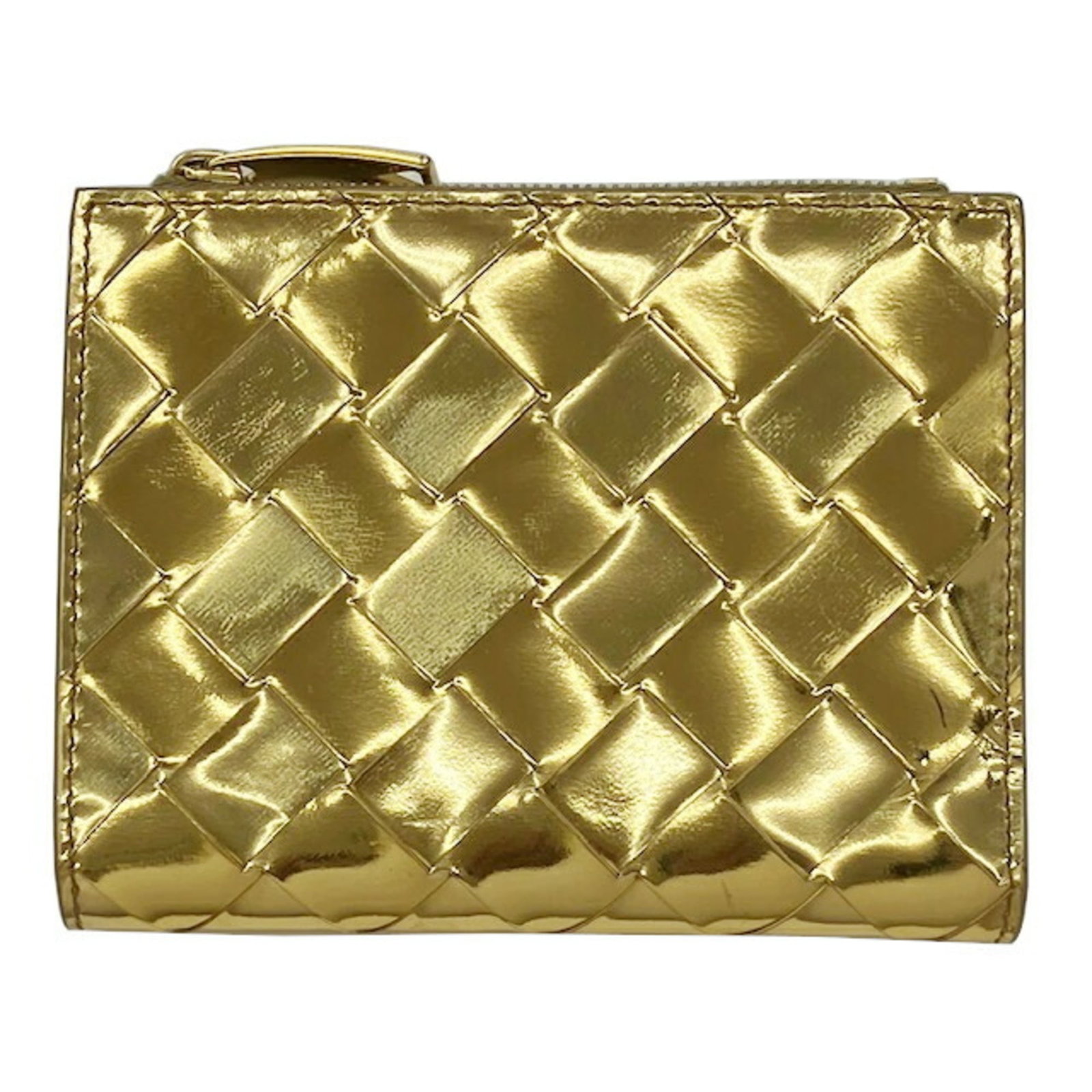 Bottega Veneta Bi-Fold Leather Wallet: Bottega Veneta Bi-Fold Leather Wallet A timeless piece of luxury, the Bottega Veneta bi-fold leather wallet exudes elegance with its signature gold hardware and premium leather construction. Its class