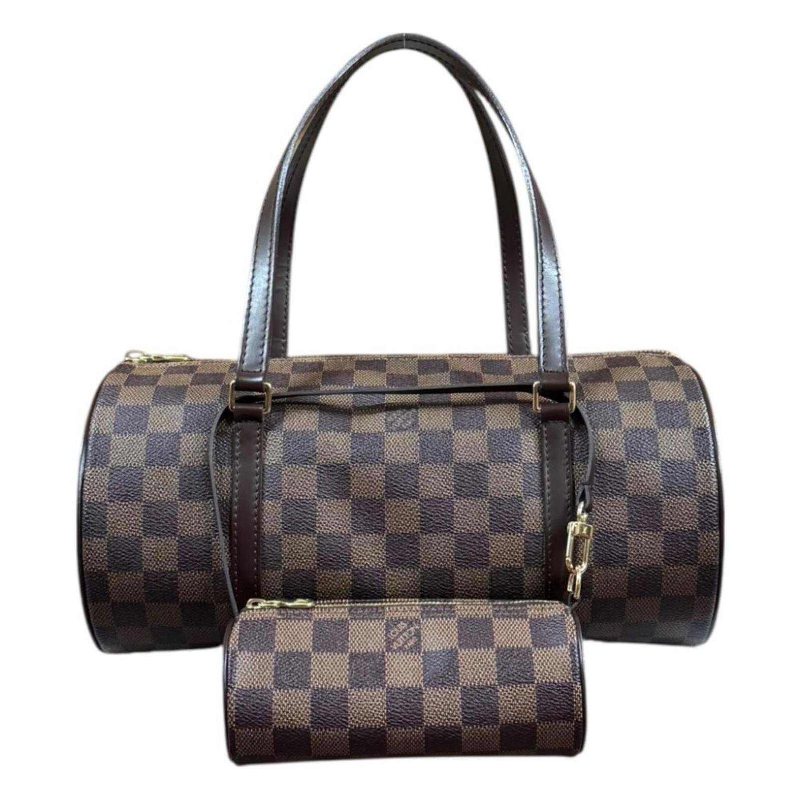 Louis Vuitton Damier Canvas Handbag: Louis Vuitton Damier Canvas Handbag A timeless piece from the iconic Louis Vuitton brand, this Damier Canvas handbag boasts classic brown tones and a durable canvas construction that has withstood yea