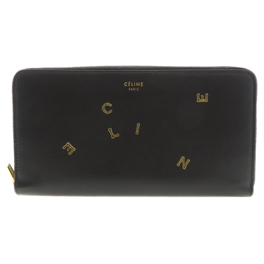 Calf CELINE Logo motif Long wallet (with coin pocket): Calf CELINE Logo motif Long wallet (with coin pocket) Experience the timeless elegance of CELINE with this sleek long wallet, crafted from high-quality calf leather in classic black. The perfect blend