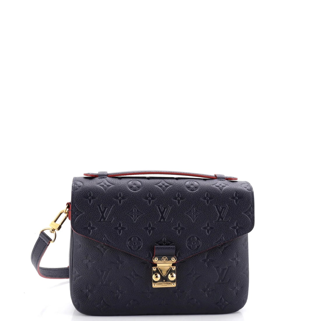 Leather Louis Vuitton Pochette Metis Monogram Empreinte: Leather Louis Vuitton Pochette Metis Monogram Empreinte A rare and stylish find, this Louis Vuitton Pochette Metis Monogram Empreinte bag boasts the iconic monogram pattern in rich blue leather, compl