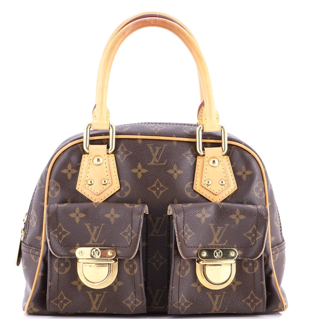Louis Vuitton Manhattan Monogram Canvas Handbag PM: Louis Vuitton Manhattan Monogram Canvas Handbag PM A pre-owned Louis Vuitton Manhattan Monogram Canvas Handbag PM in rich brown, boasting the iconic monogram pattern and luxurious canvas coating.