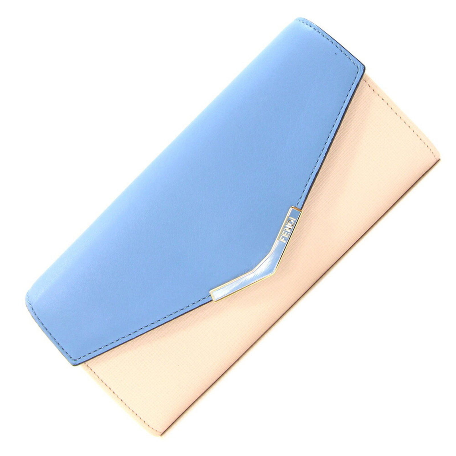 Fendi Bi-Fold Leather Wallet: Fendi Bi-Fold Leather Wallet Elevate your everyday style with the iconic Fendi bi-fold leather wallet, expertly crafted in luxurious baby pink and light blue hues. This long wallet boasts a sleek desi
