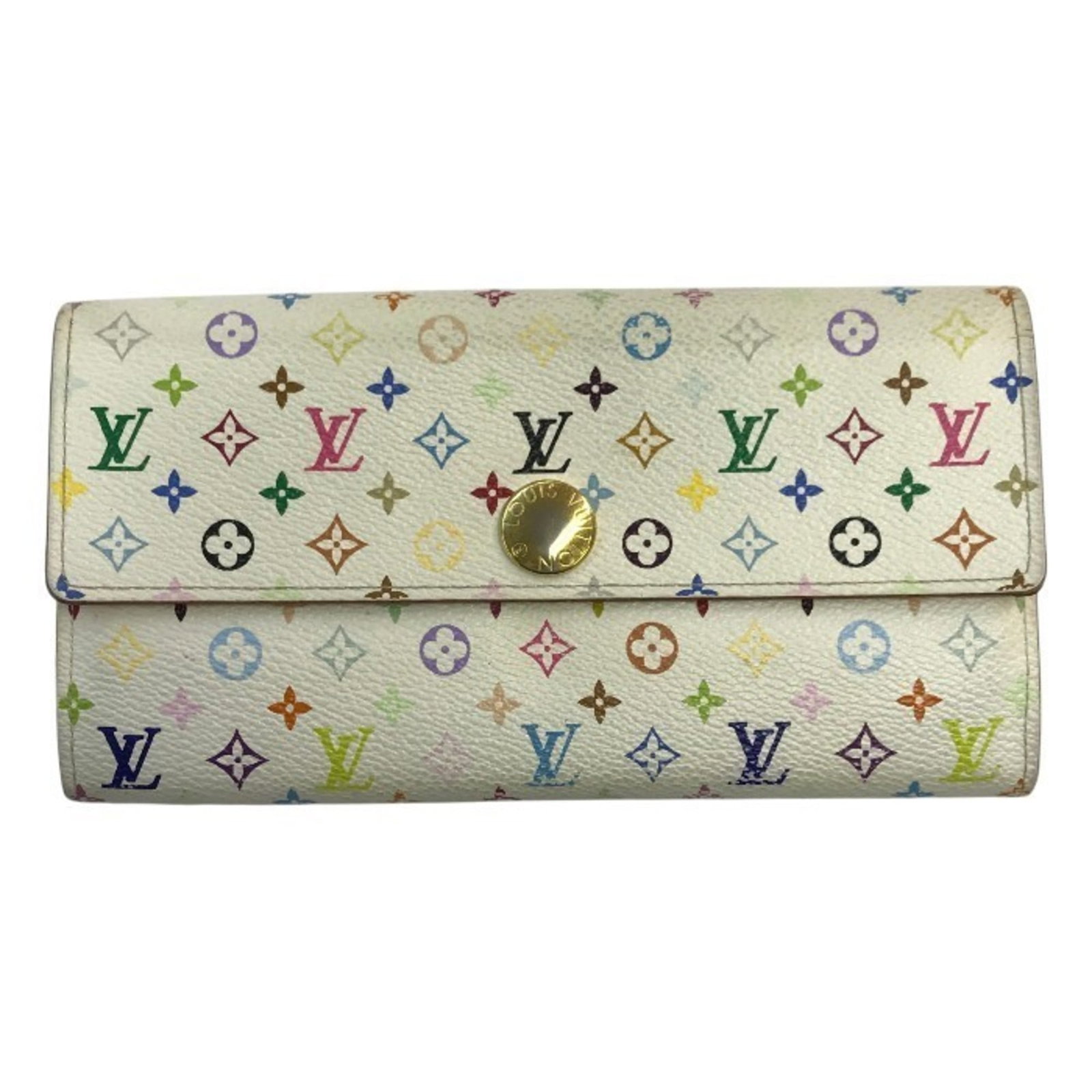 Louis Vuitton Bi-Fold Monogram Multicolore Wallet: Louis Vuitton Bi-Fold Monogram Multicolore Wallet A stylish and iconic Louis Vuitton bi-fold wallet, boasting the signature monogram multicolore design in a chic blanc hue. With its spacious interior