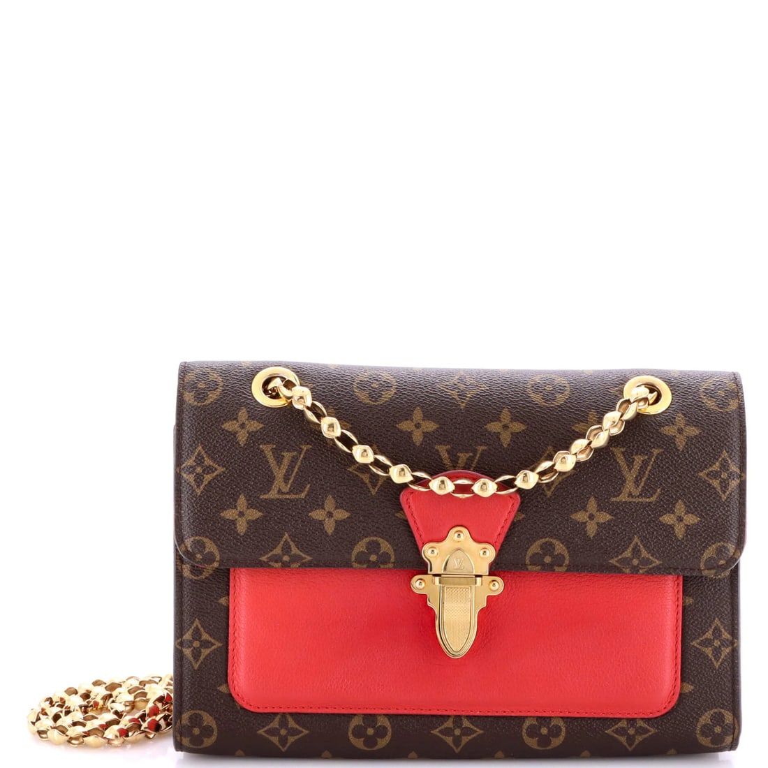 Louis Vuitton Victoire Monogram Canvas and Leather Handbag: Louis Vuitton Victoire Monogram Canvas and Leather Handbag Experience the timeless elegance of Louis Vuitton's iconic Victoire handbag, boasting a striking red monogram canvas exterior and supple leat
