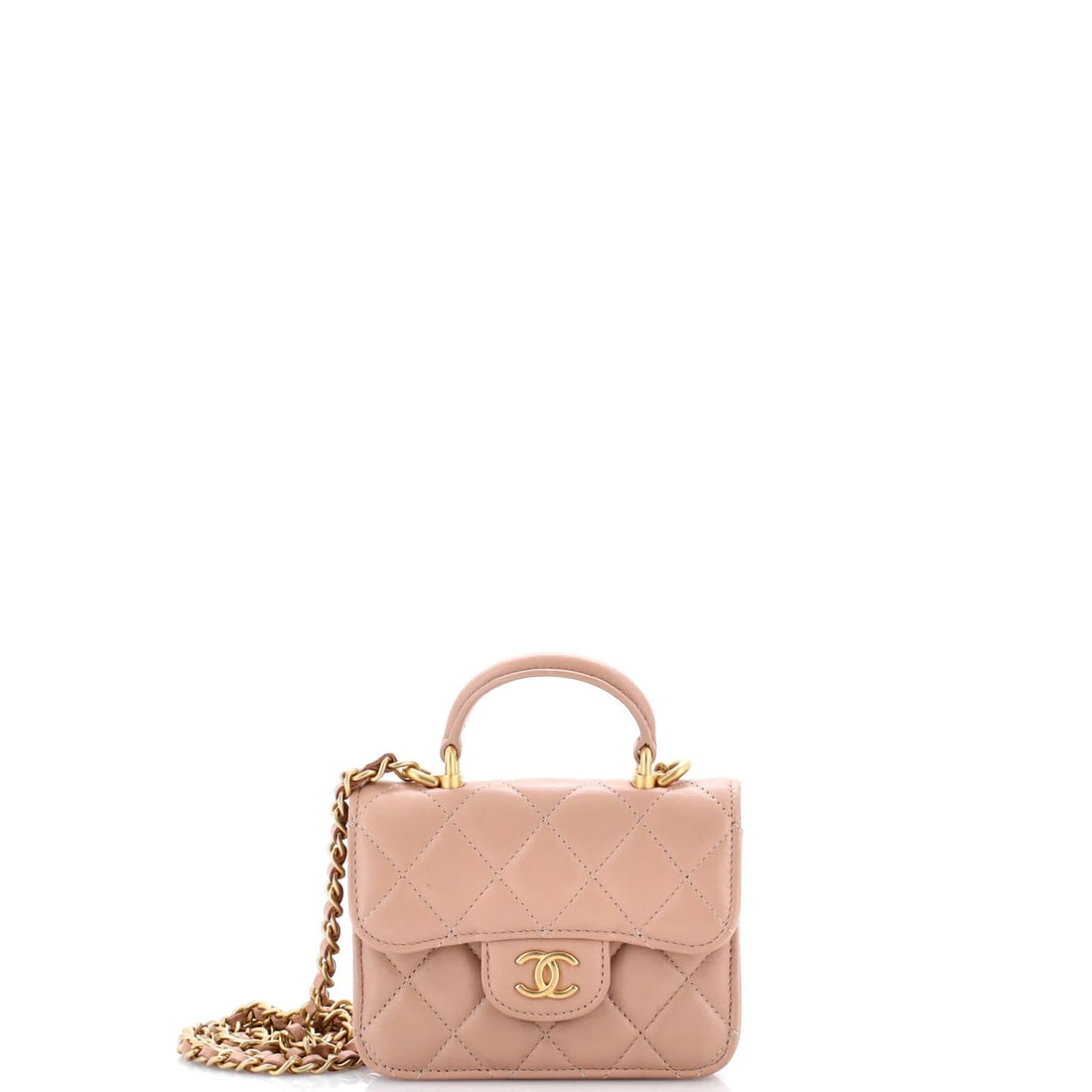 Lambskin Chanel Top Handle Flap Coin Purse with Chain Quilted: Lambskin Chanel Top Handle Flap Coin Purse with Chain Quilted A timeless piece from the iconic Chanel brand, this lambskin top handle flap coin purse boasts a neutral exterior with quilted details and