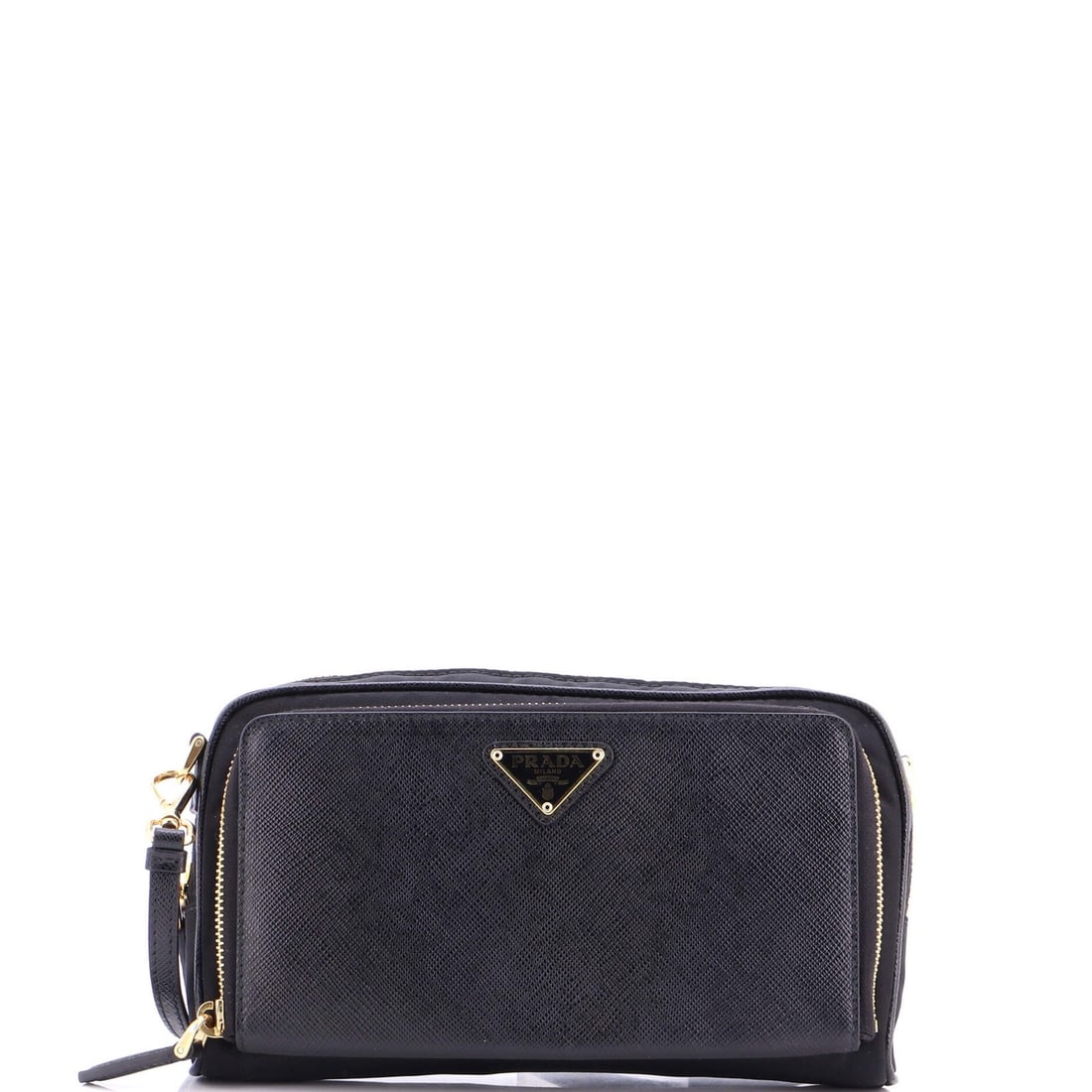 Mini Prada Double Zip Camera Bag Tessuto and Saffiano Leather: Mini Prada Double Zip Camera Bag Tessuto and Saffiano Leather A stylish and functional mini camera bag, this Prada Double Zip Camera Bag is crafted from durable Saffiano leather and nylon for a chic,