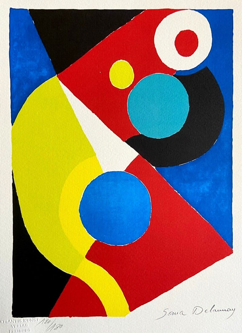 Sonia Delaunay Lithograph, Op. # (Rare): Sonia Delaunay Lithograph, Op. # (Rare) Sonia Delaunay's rare lithograph, Op. #, is a stunning example of the artist's unique style, printed in 1978 and reproduced in limited edition by Atlantis Verla