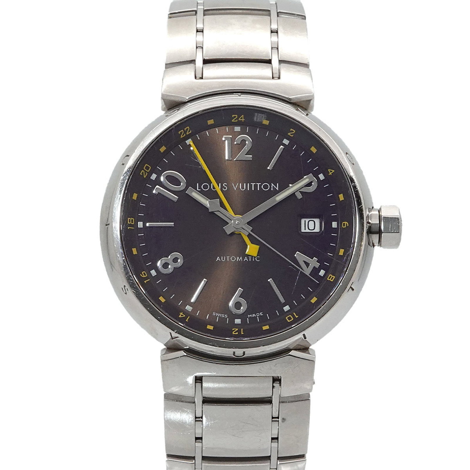 Wristwatch Louis Vuitton: Wristwatch Louis Vuitton A pre-owned Louis Vuitton wristwatch, crafted from durable stainless steel, boasts a classic brown dial and sleek 39mm case diameter, making it a stylish accessory for any man