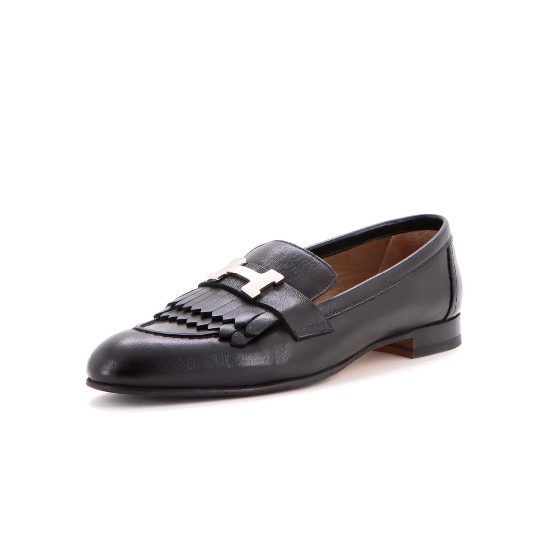 Leather Hermes Women's Royal Loafers: Leather Hermes Women's Royal Loafers Elevate your shoe game with the iconic Hermes Women's Royal Loafers, boasting sleek black leather exterior and rich brown interior details. Crafted from high-quali