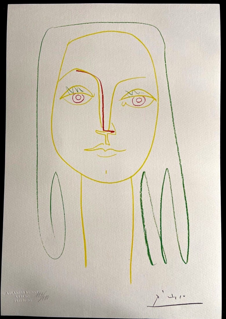 Numbered Pablo Picasso Lithograph: Numbered Pablo Picasso Lithograph A rare opportunity to own a numbered Pablo Picasso lithograph, created in 1978, is presented here. This medium-sized print, titled "Portrait of a girl", showcases the