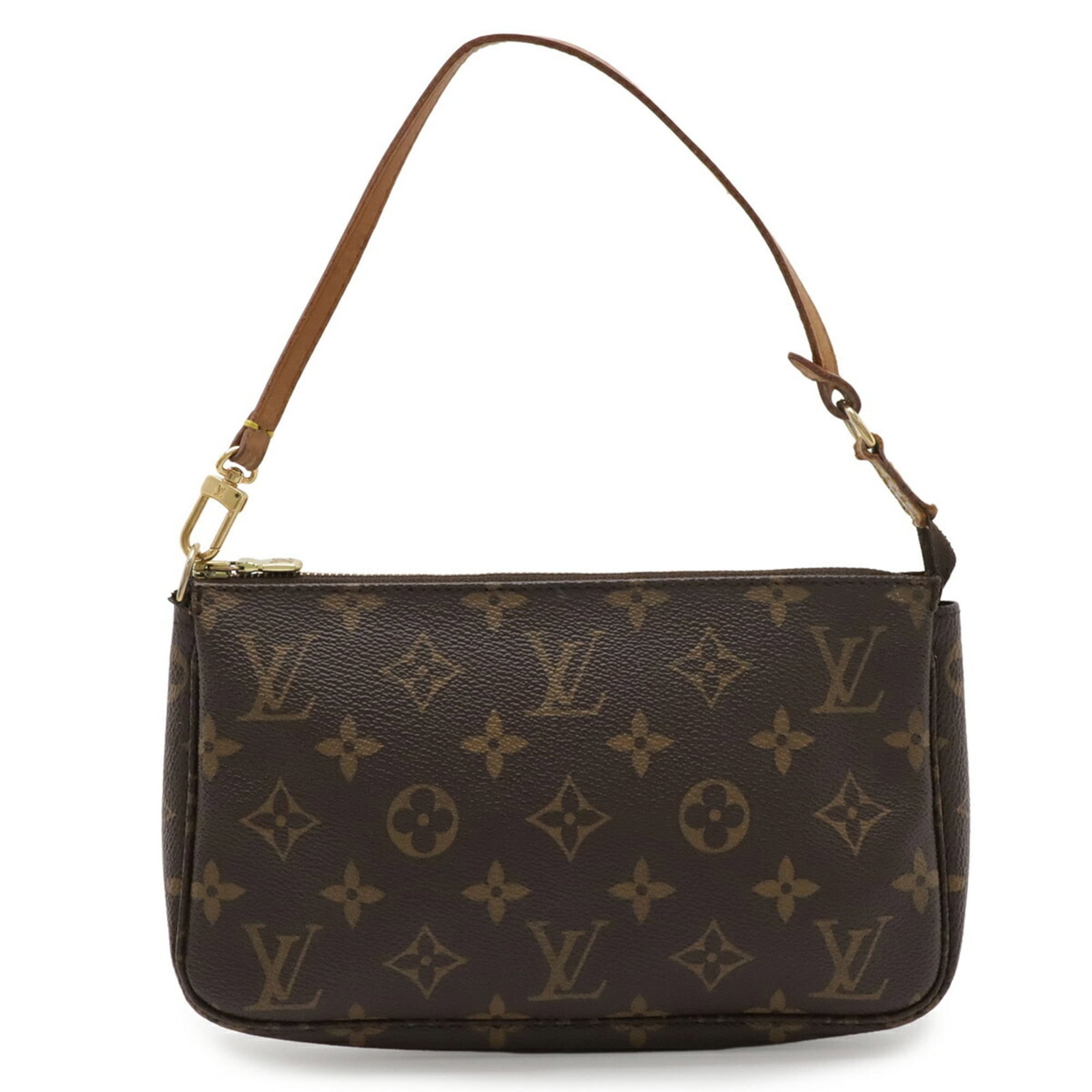 Louis Vuitton Monogram Pochette Pouch: Louis Vuitton Monogram Pochette Pouch A timeless piece from the iconic Louis Vuitton Monogram collection, this brown pochette pouch boasts the signature interlocking LV monograms and rich, supple leat