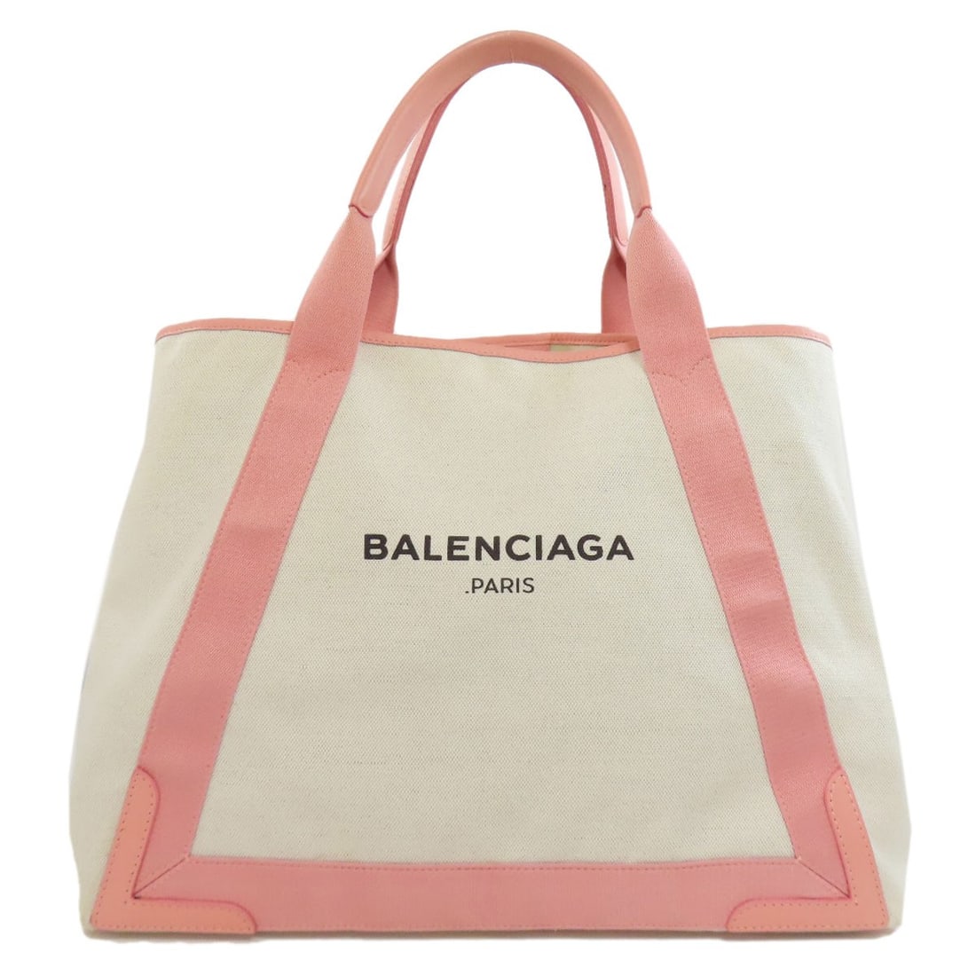 Canvas BALENCIAGA 339936 NAVY CABAS M Tote Bag: Canvas BALENCIAGA 339936 NAVY CABAS M Tote Bag Elevate your everyday style with the iconic Balenciaga canvas tote bag, crafted from high-quality white and pink canvas in a classic M shape. This timele