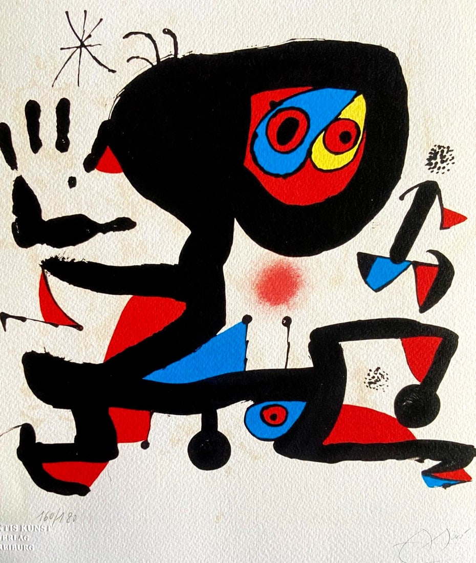 Published Joan Mir Lithograph Op Numbered Limited Stamp: Published Joan Mir Lithograph Op Numbered Limited Stamp A rare and iconic print by Joan Mir?, "Composition for UNESCO", is up for grabs! This limited edition lithograph, printed in 1984 by Atlantis Ve