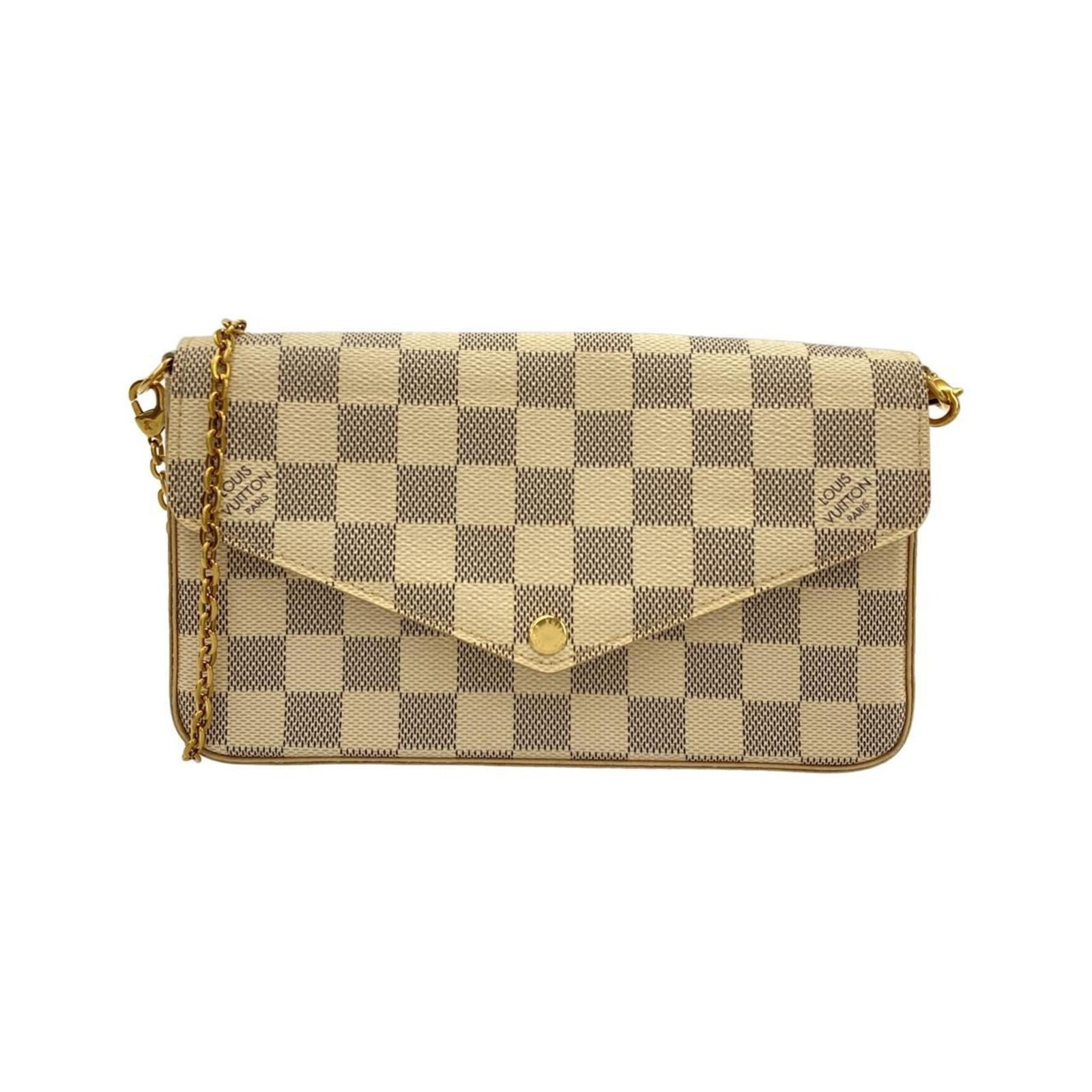 Louis Vuitton Pochette Shoulder Bag in Coated Canvas: Louis Vuitton Pochette Shoulder Bag in Coated Canvas A timeless piece from the iconic Louis Vuitton brand, this Coated Canvas Pochette Shoulder Bag boasts a chic Azur and White color combination that