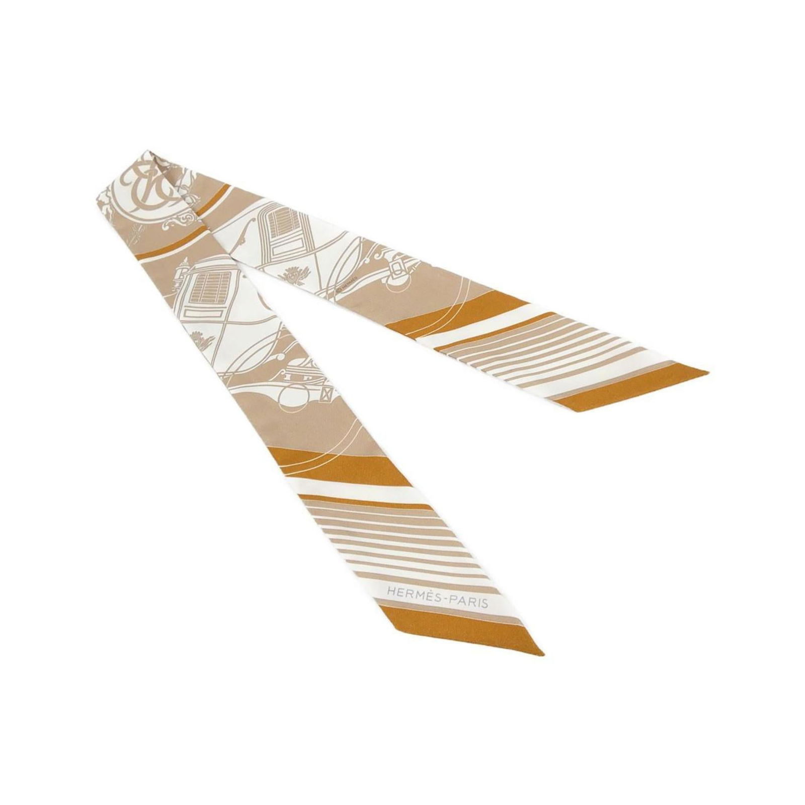 Hermes Silk Scarf: Hermes Silk Scarf A pre-owned Hermes silk scarf in a beautiful beige and white hue, perfect for adding a touch of elegance to any outfit. With its luxurious 100% silk material and classic dimensions,