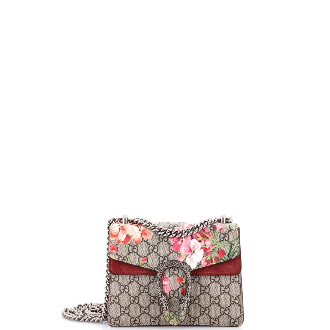 Gucci Dionysus Mini Bag with Blooms Print GG Coated Canvas: Gucci Dionysus Mini Bag with Blooms Print GG Coated Canvas The Gucci Dionysus Mini Bag is a stylish and versatile accessory that boasts the iconic Blooms Print in GG Coated Canvas. With its sleek shou